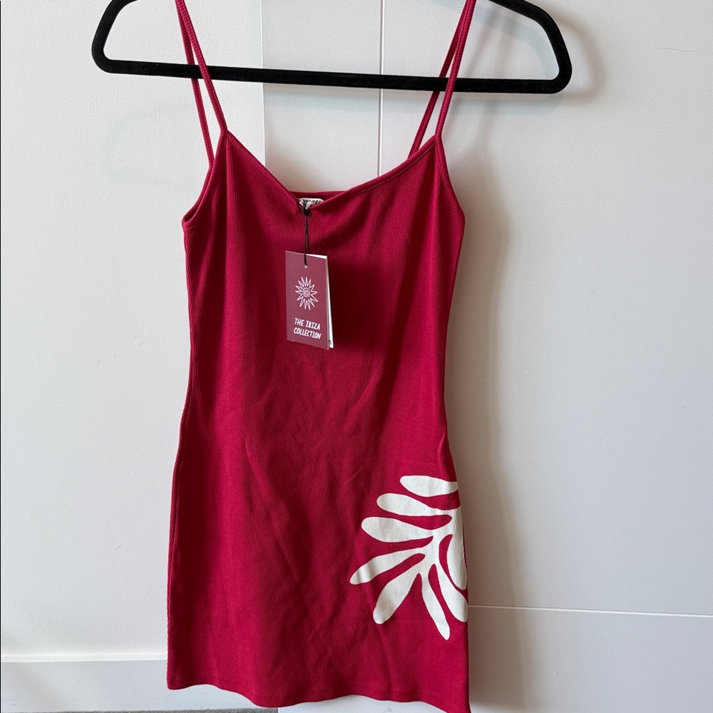 Reformation Red Mini Dress with White Floral Accent